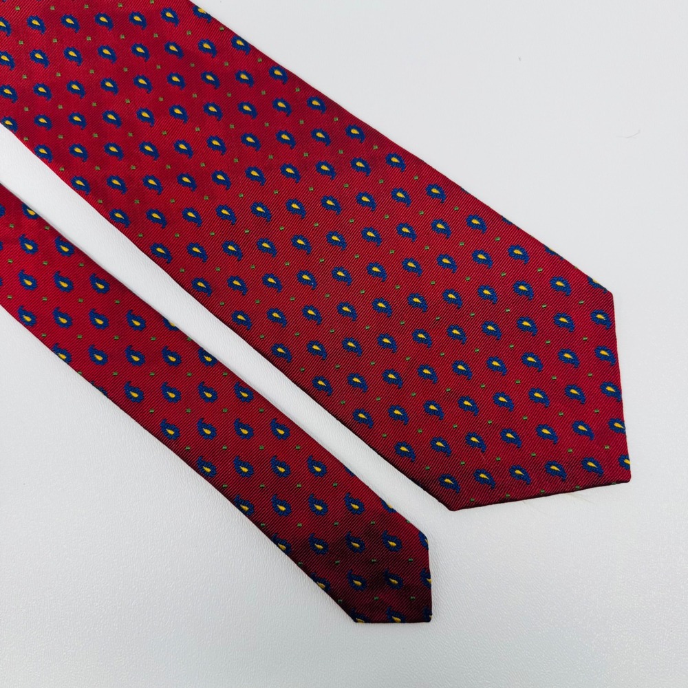VTG Lauren Ralph Lauren Mens Silk Tie Red Blue Paisley Pattern Hand Finished USA